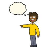 cartoon man pointing and laughing with thought bubble N23