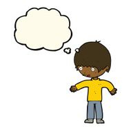 cartoon confused boy with thought bubble N5