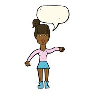 cartoon woman making dismissive gesture with thought bubble N15