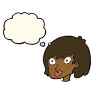cartoon happy female face with thought bubble N143