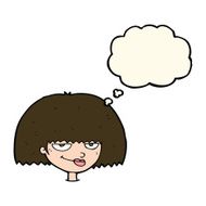 cartoon mean female face with thought bubble N8