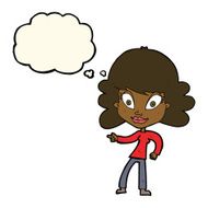 cartoon woman pointing with thought bubble N165