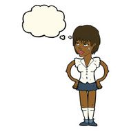 cartoon tough woman with hands on hips thought bubble N6