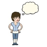 cartoon tough woman with hands on hips thought bubble N7