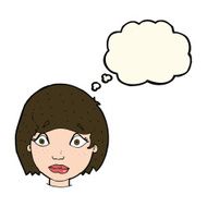cartoon worried female face with thought bubble N8