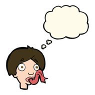 cartoon head sticking out tongue with thought bubble N8