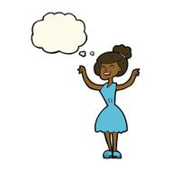 cartoon woman with raised arms thought bubble N7