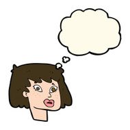 cartoon pretty female face with thought bubble N79