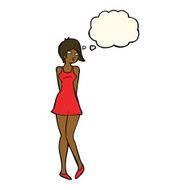 cartoon pretty woman in dress with thought bubble N35
