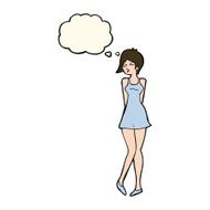 cartoon pretty woman in dress with thought bubble N36