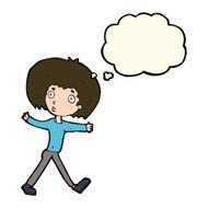 cartoon surprised man walking with thought bubble N8