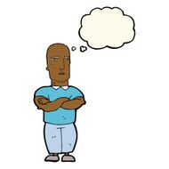 cartoon annoyed bald man with thought bubble N7