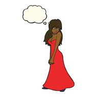 cartoon pretty woman in dress with thought bubble N37