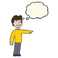 cartoon man pointing and laughing with thought bubble N24