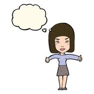 cartoon woman giving thumbs up symbol with thought bubble N51