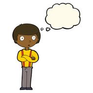cartoon staring boy with thought bubble N16
