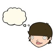 cartoon happy female face with thought bubble N145