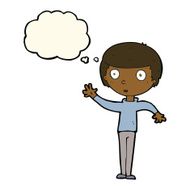 cartoon staring boy with thought bubble N17