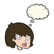 cartoon happy female face with thought bubble N146