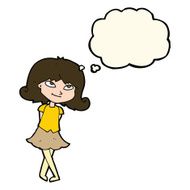 cartoon clever girl with thought bubble N6