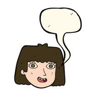 cartoon happy female face with thought bubble N147