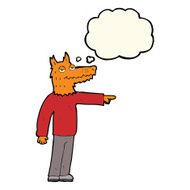 cartoon fox man pointing with thought bubble N7