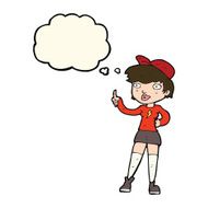 cartoon skater girl giving thumbs up symbol with thought bubble N7