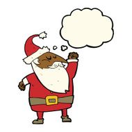cartoon santa claus punching air with thought bubble N13