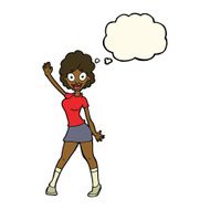 cartoon woman dancing with thought bubble N23