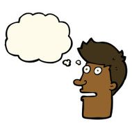cartoon shocked male face with thought bubble N7