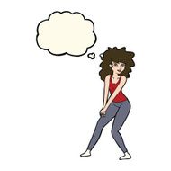 cartoon woman posing with thought bubble N19