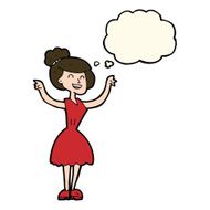 cartoon woman with raised arms thought bubble N8