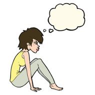 cartoon woman sitting with thought bubble N13