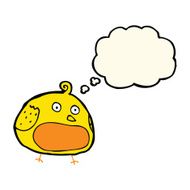 cartoon fat bird with thought bubble N26
