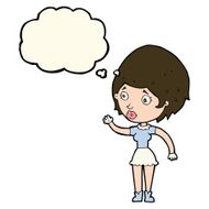 cartoon woman waving with thought bubble N270