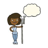 cartoon happy farmer girl with thought bubble N6
