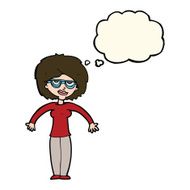 cartoon woman shrugging shoulders with thought bubble N379