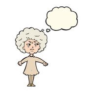 cartoon bitter old woman with thought bubble N14