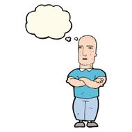 cartoon annoyed bald man with thought bubble N8
