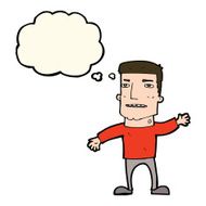 cartoon waving stressed man with thought bubble N8