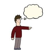 cartoon happy pointing man with thought bubble N15