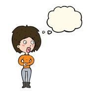 cartoon surprised woman with thought bubble N194