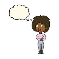 cartoon surprised woman with thought bubble N195