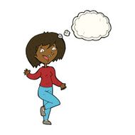 cartoon laughing woman with thought bubble N7