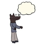 cartoon wolf man with thought bubble N31