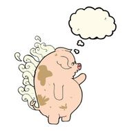 cartoon fat smelly pig with thought bubble N3