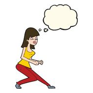 cartoon crazy dancing girl with thought bubble N6