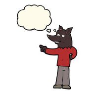 cartoon wolf man pointing with thought bubble N7