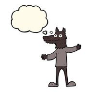 cartoon wolf man with thought bubble N32