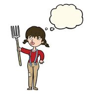 cartoon farmer girl with thought bubble N6